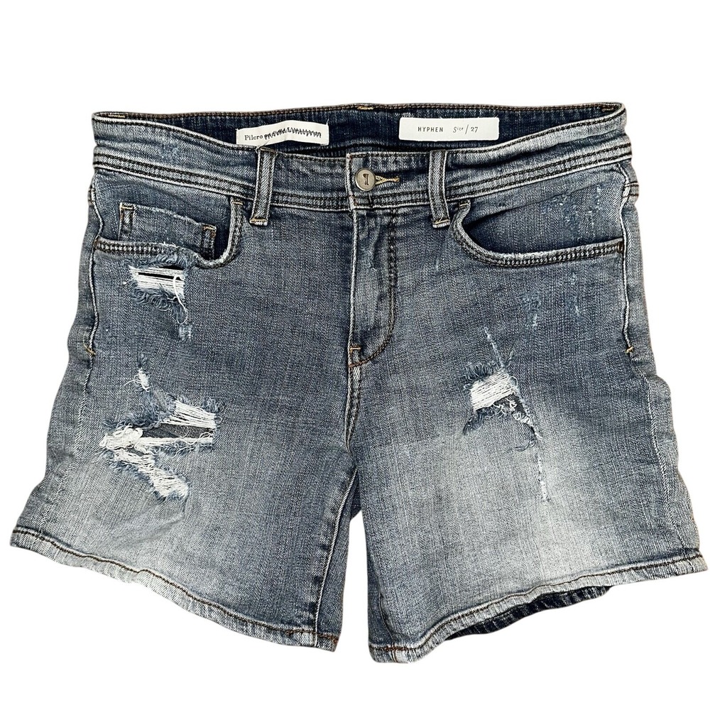 PILCRO ANTHROPOLOGIE HYPHEN Shorts Womens 27 Distressed Zip Denim Light Wash